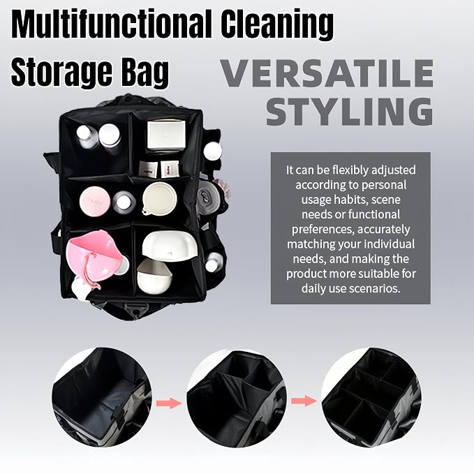 Tool Organizer Tote Bag, Pink and Black, Large Capacity with Adjustable Compartments, Portable Cleaning Storage Caddy, 14.96x10.63x9.06 Inches