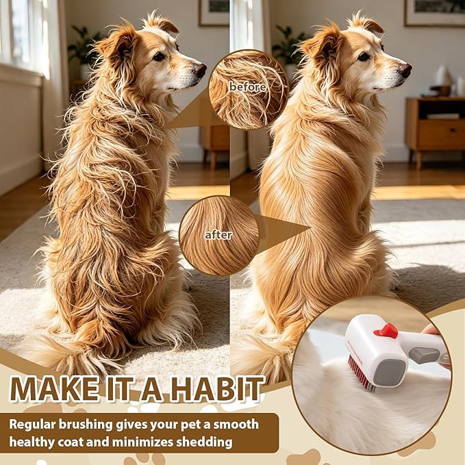 2-in-1 Pet Self-Detangling Grooming Comb - Professional Deshedding Tool for Dogs & Cats - Gentle Undercoat Rake & Brush for All Fur Types - Effectively Removes Mats, Tangles & Loose Fur (1 Pack)