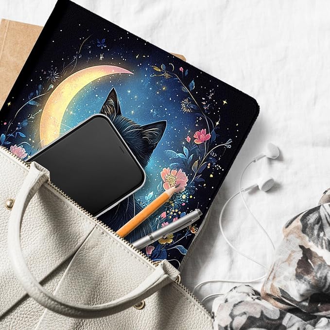 for Microsoft Surface Pro 11/10/9-13" 2024/2022 Tablet Case,Auto Wake/Sleep,Adjustable Stand Protective Cover - Black Cat Moonlight Floral