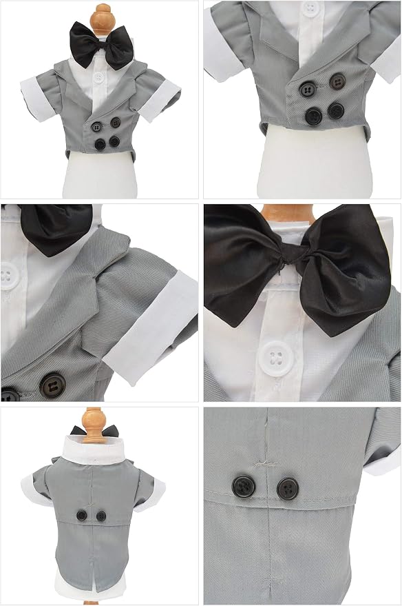Lovelonglong Bulldog Costume Dog Suit Formal Tuxedo with Black Bow Tie Wedding Clothes for Pugs/French Bulldog/English Bulldog/American Pit Bull Gray B-XL