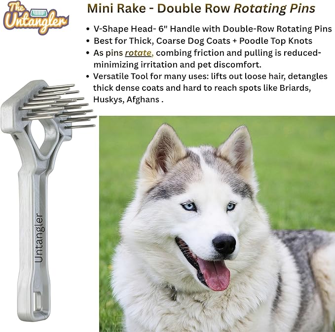 Mini-Rake V-Shaped with Double-Row Rotating Teeth (Silver with Blacktop)