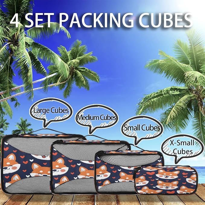 Packing Cubes for Travel, Corgi Dog Travel Luggage Packing Organizers for Women Men, Large Custom Toiletries Bag for Cosmetics Toiletries, Pet Dog Heart