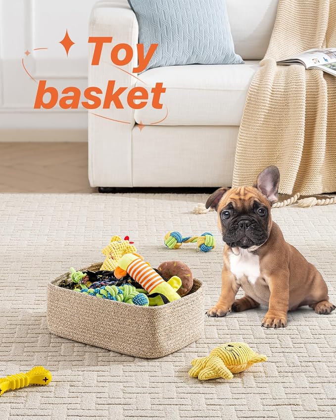 KALLAX Small Woven Storage Basket for Organizing, 13.5x9.5x5 inches, 3 Pack | Shelf baskets for closet organization, toy storage and home decor, Perfect as empty gift baskets for holidays, Mixed Brown