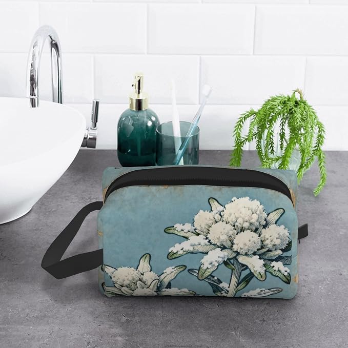 Edelweiss Flower with Snow Makeup Bag - Durable 600D Oxford Fabric Travel Cosmetic Bag, Shockproof Foam Padded Toiletry Organizer for Gym & Daily Use 10x6.2x4.9 Inch