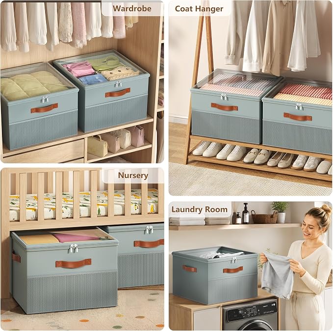 Shoe Organizer for Closet,2 Pack Foldable Shoe Storage Organizer Box Bin with Adjustable Dividers and Clear Cover, Fits up to 16-32 Pairs（Grey）