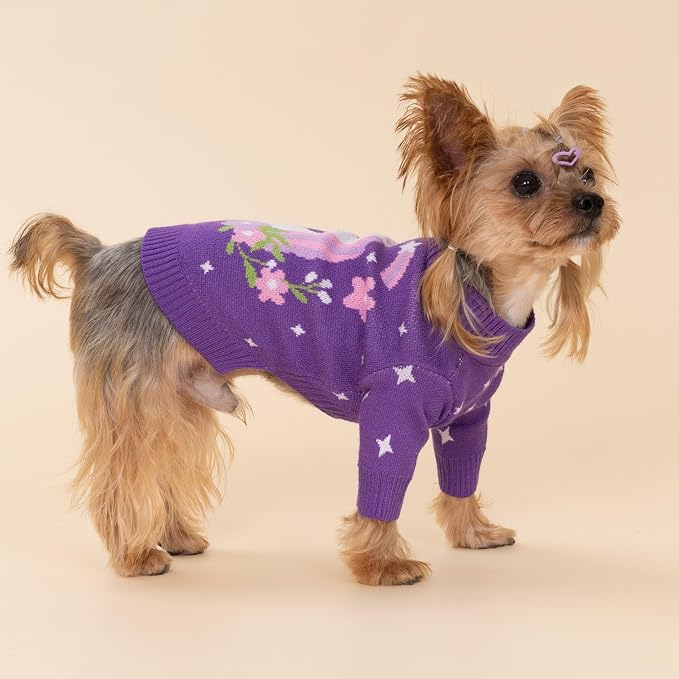 Fitwarm Adorable Unicorn Dog Sweater, Thermal Dog Winter Clothes for Small Dogs Girl, Pet Outfit, Purple, Pink, White, Small