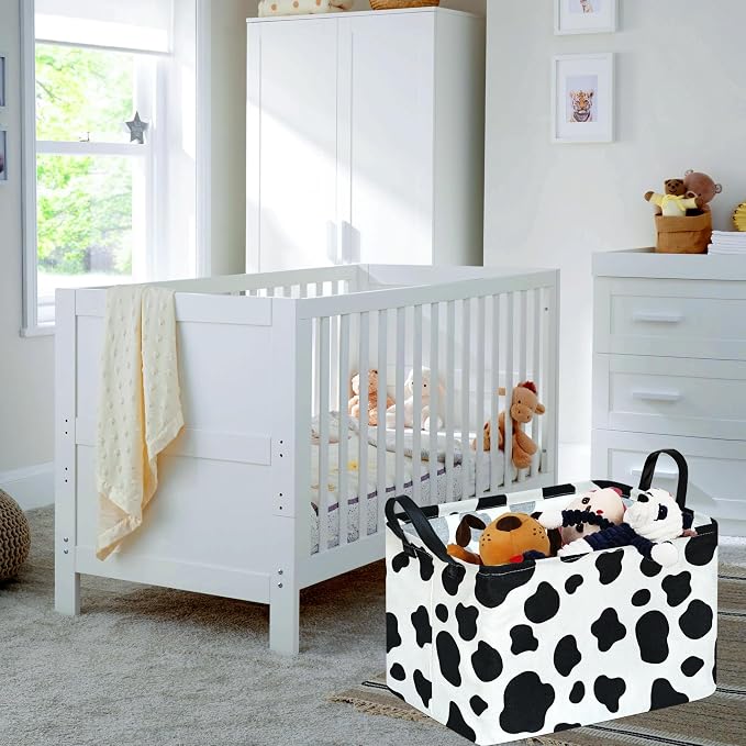 Kid Storage Basket Gift Shelf Basket Toy Storage Bin, Nursery Basket Organizer Box for Children Room Deco With Handles (Cow pattern)