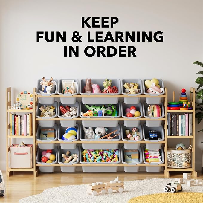 SpaceAid Toy Storage Organizer with 6 Shelves and 20 Bins, Toy Organizers Storage Bookshelf, Kids Bin Shelf Toys Box Bookcase for Bedroom Playroom Organization Room Decor, Neutral Gray