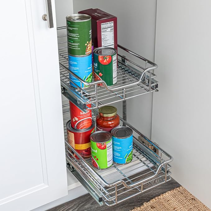 Household Essentials Chrome-Plated Steel Dual-Tier Pull-Out Organizer
