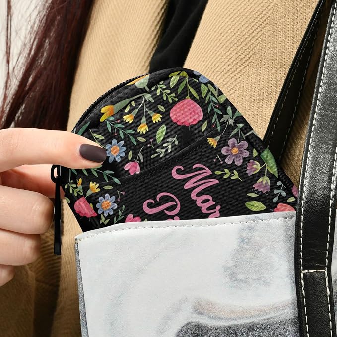 Custom Pill Box 7 Day Pill Case Bag Floral Flowers Personalized Name Travel Pill Organizer Bag with Zipper Portable Weekly Case Compact Size for Vitamin Supplement Holder