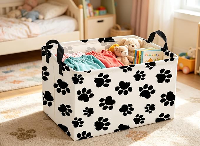 Rectangle Dog Baskets Paw Basket Cute Storage Bin Fish Box for Room Decor Gift Basket(Dog paw)