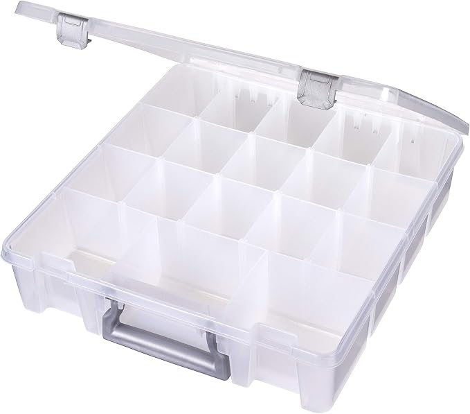 AB Designs 6823ABD Super Satchel with Removable Dividers, Stackable Home Storage Organization Container, Clear with Sliver Latches and Handle