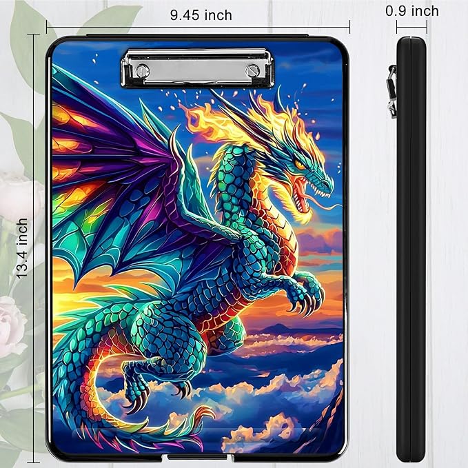 Blue Cloud Dragon A4 Clipboard with Storage Pen Holder, Clipboards Organizer Nursing Clipboard Foldable File Folder Plastic Clipboard Folio Clip Board for Office Students Classroom Doctor