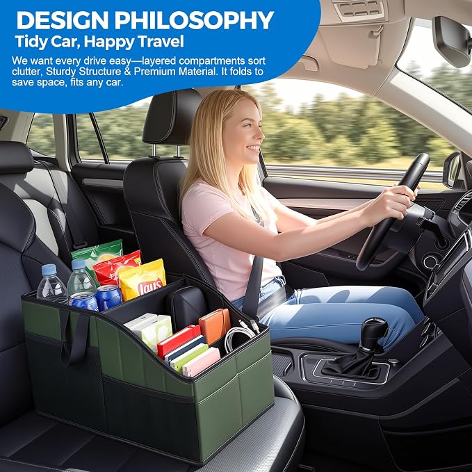 WHHMK Sturdy Leather Car Storage Support Up to 33 LB of Weight, Green | Car Backseat Organizers, Front Seat Organizer, Floor Organizer and Storage Used for SUV Truck Toy Snack Water Bottle Holder