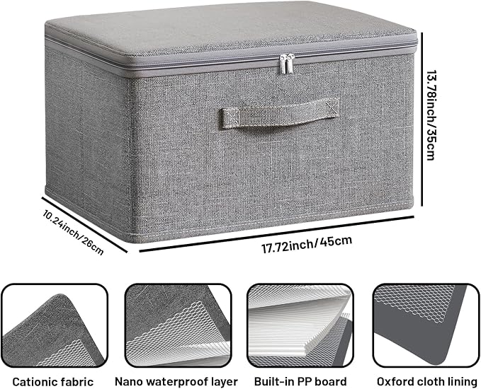Collapsible Storage Bins for Home Organization,Grey storage Bins Waterproof Fabric Foldable Organizer Boxes [3 Pack], 17.72in x 13.78in x 10.24in (45CM x 35CM x 26CM)