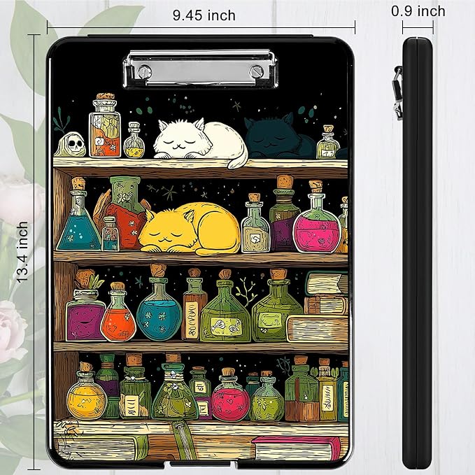 Heavy Duty Storage Clipboard, Slim Nursing Clipboard with Internal Pen Case, Portable File Organizer Case for A4 Letter Size Paper Office Medical Professionals, Vase Books Cat