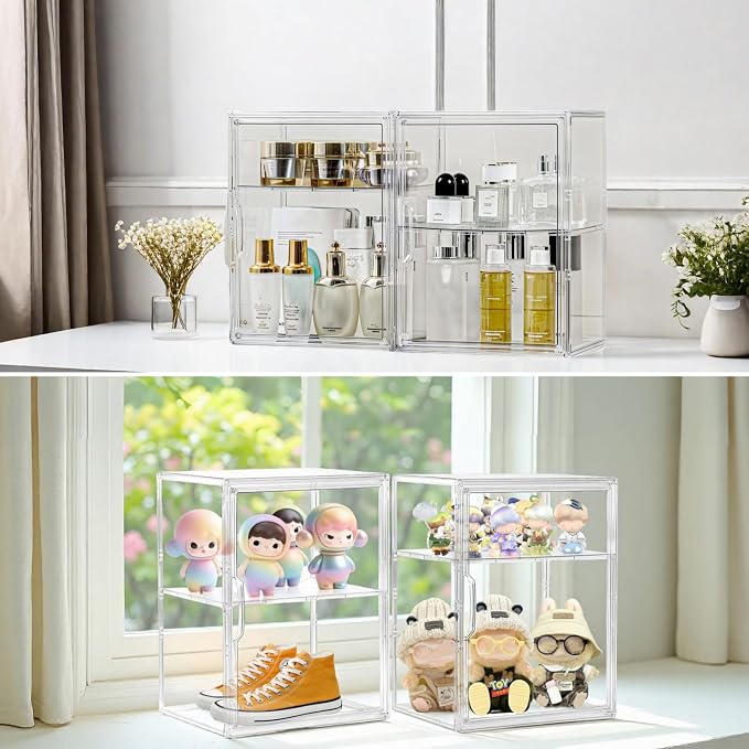 Attelite X-Large Acrylic Display Case Boot Shoe Storage Boxes 2 Pack | Clear Shoe Organizer,Acrylic Display Case 2 Tiers,Easy Assembly,Thickened Plastic,Stackable Design,Magnetic Door