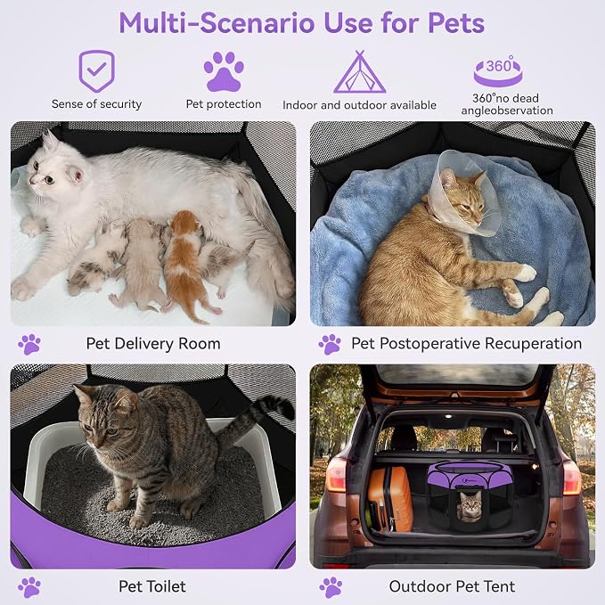 Siedihit Dog Cat Playpen, Puppy Pet Playpen, Small Dogs Tent Crates Cage | Indoor/Outdoor, Portable Pop Up Dog Kennel Playpen with Carrying Case for Dogs/Cats/Rabbits,Purple