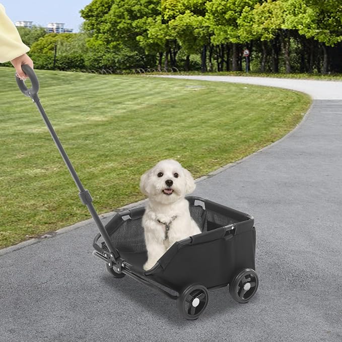 Mini Dog Stroller, Foldable Doggie Wagon for Small Pets up to 16.5lbs Portable Pet Carrier Dog Cart with 360° Rotatable Handle for Travelling Shopping Walking Playing (Black)