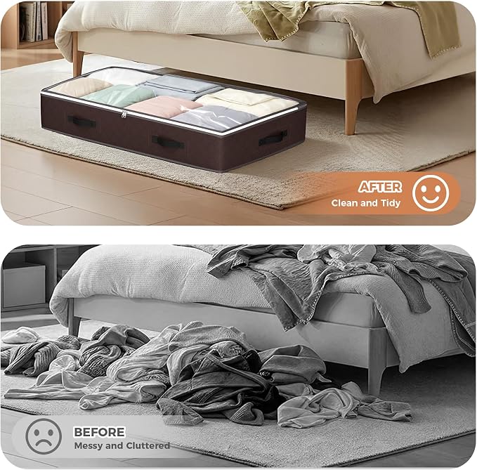6 Pack 95L Under bed Storage Containers Brown | Underbed Storage Bags for Blankets, Towels, Comforter, Sweaters, Linen Sheets, Wrapping Paper