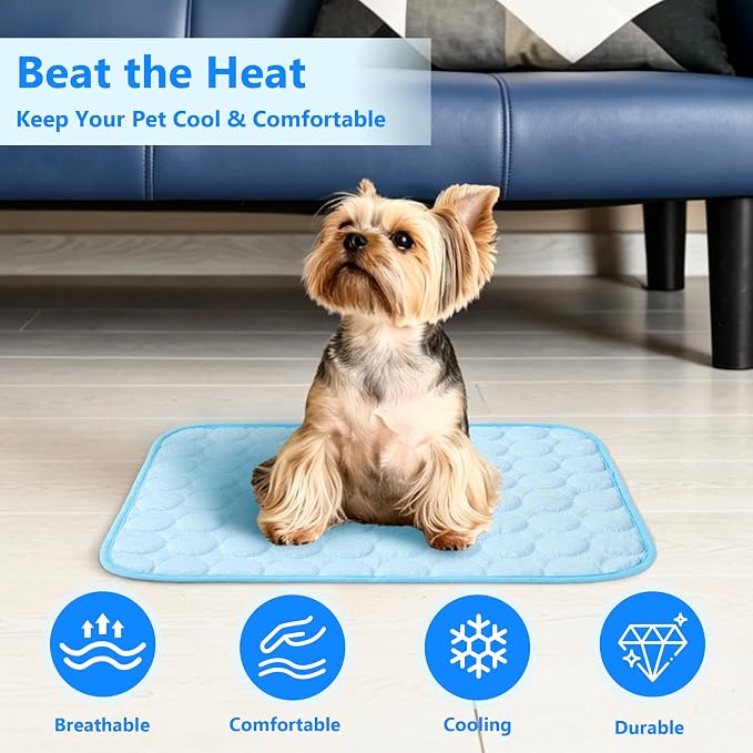 MCEAST Cat Cooling Mat 20" x 16" Self Cooling Pad for Smal Dogs Cats Non-Slip Cool-Chill Mats Summer Pet Blanket with Storage Bag Washable Cool Pet Pad for Floor Sofa Bed Car Travel, Small