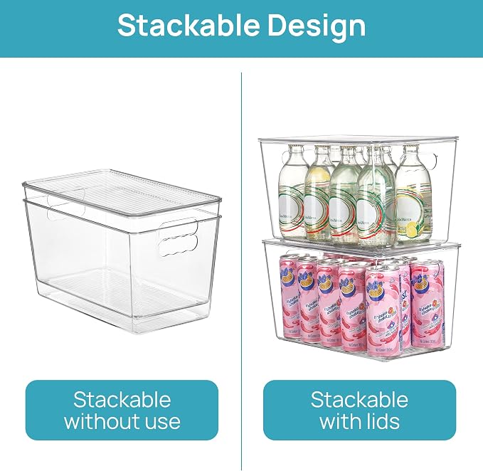 Vtopmart 6 Pack Clear Stackable Storage Bins with Lids and Handles, XLarge | BPA-free Plastic, Organize Vertically, For Pantry Kitchen Fridge Cabinet Closet Bathroom, Built to Last, Easy to Move