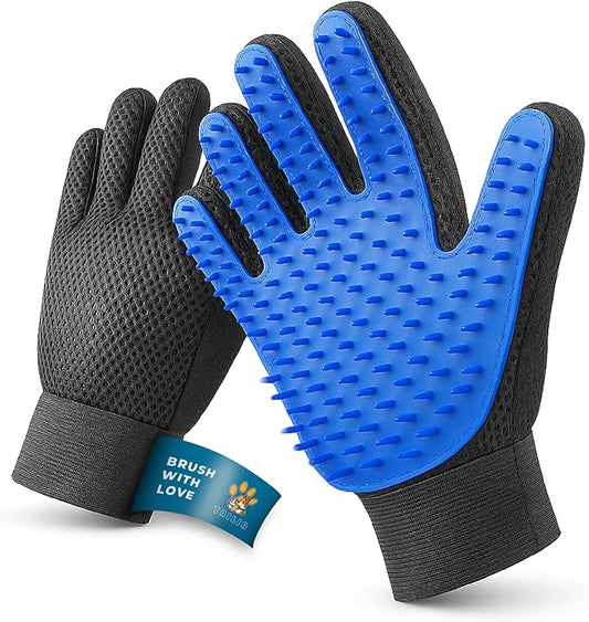 Pet Grooming Gloves – Efficient Dog & Cat Grooming Gloves 2-in-1 Deshedding Glove & Massage Mitt for Bathing, Washing & Shedding, Safe for Short/Long Hair – 2pcs (Blue)