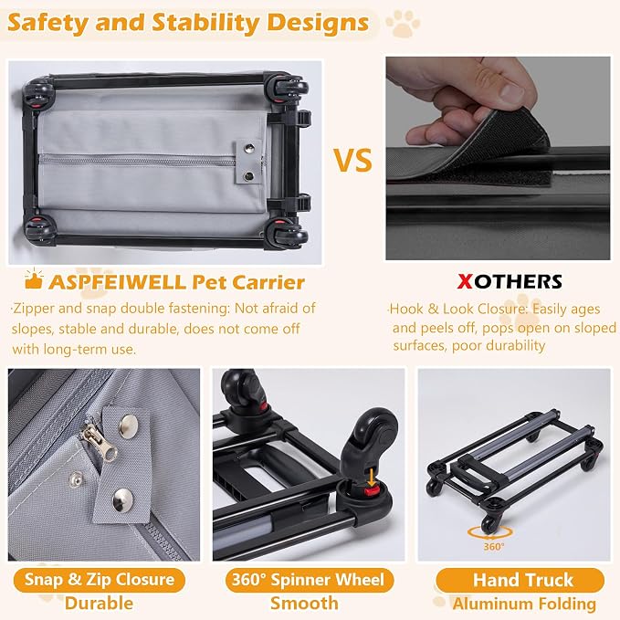 Soft Cat Carrier with Detachable Wheels Expandable - Dog Carrier Foldable Pet Carrier for Cats and Dogs for Travel Outdoor Camping Indoor