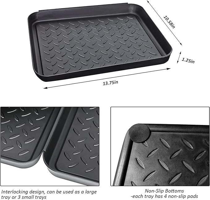 Boot Tray for Entryway Indoor, 3 Pack Wet Shoe Trays for Floor Protection, Non-Slip Plastic Boot Shoe Mat Tray w/Lip, Mudroom(13.7 inx10.8 inx1.2in)