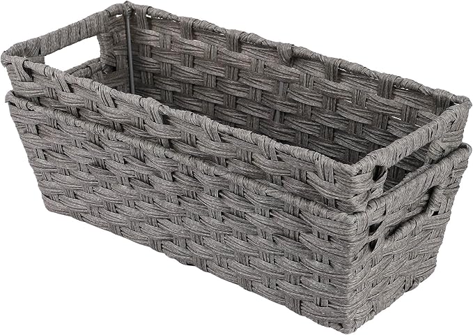 2-Pack Plastic Wicker Toilet Paper Baskets, 15.75"x6.75"x4.75", Grey | onlytak Woven Baskets for Bathroom, Toilet Tank, Shelf Organization, Home Decor