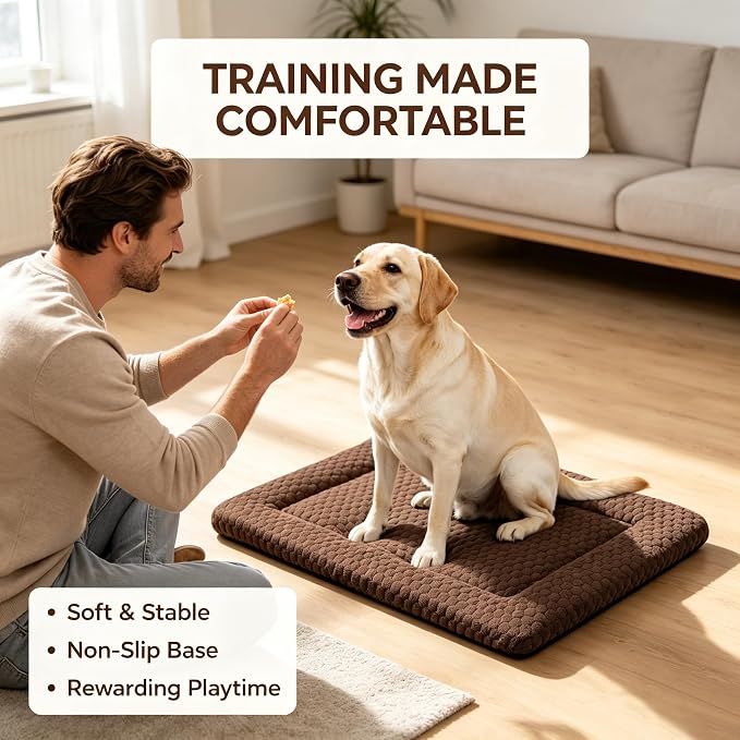 Dog Bed Mat - Dog Crate Pad - Reversible Mat for Pet Comfort - Soft Bed Crate Pads for All Seasons - Durable, Machine Washable Mat for Crates, Travel, and Home (Dark Brown, 35" L*23" W*1.5" Th)