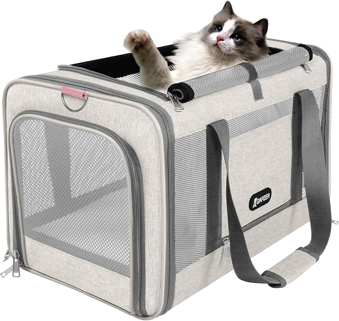 GAPZER Cat Carrier American Airline Approved 18x11x11,Top Opening Pet Cage | Mini Dog Foldable Soft Carrying Bag, Bichon Crate Kennel Breathable Case Hard Bottom, 4-Side-Ventilation See Through Mesh Bag