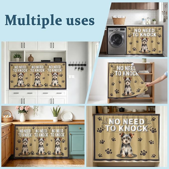 NO Need to Knock Sink Skirt for Bathroom, Self-Adhesive Under Sink Curtain, Terrier Puppy Paw Prints Pet Lover Farmhouse Hide Pipes & Storage Fabric Cabinet Skirt Cover for Kitchen Laundry 32"x55"