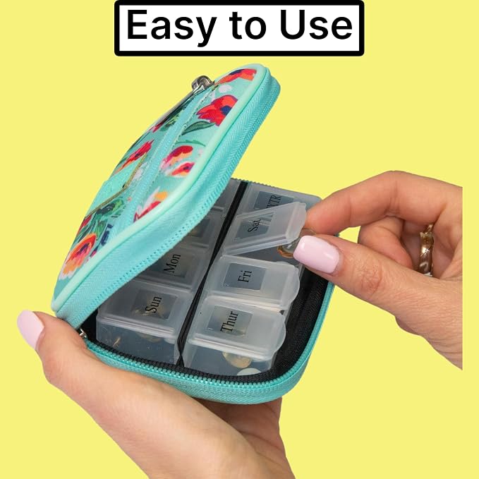 Made Easy Kit Pill Case - Weekly Medicine Organizer with Removable Seven-Day Vitamin & Supplement Box - Premium Neoprene for Travel Purse Accessory (Clear Plastic Boxes)