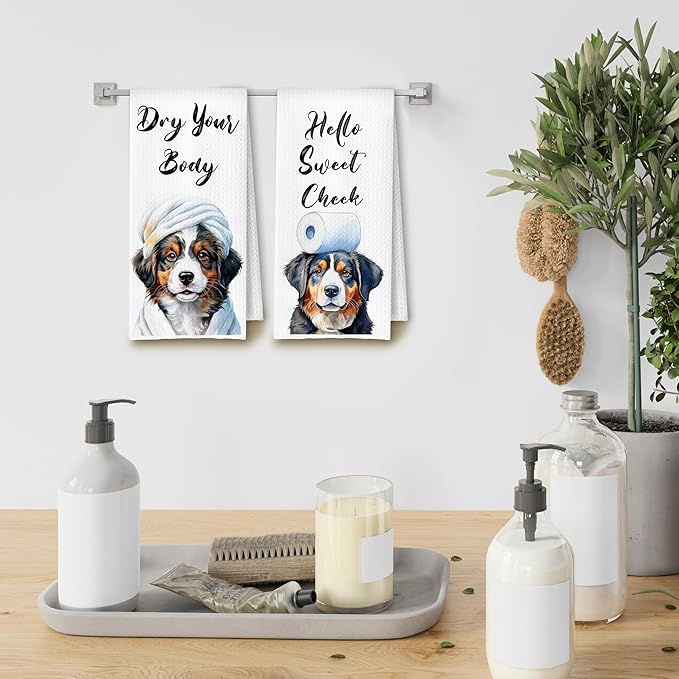 Funny Bernese Sennenhund Dog Hand Towels for Bathroom Washroom, Gifts for Bernese Sennenhund Lovers Women Men, Dog Bathroom Decor, 16x24 Inch Set of 4