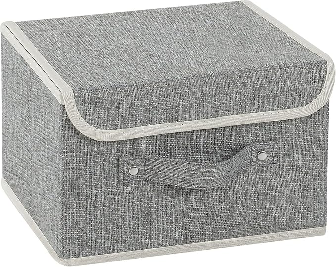 Foldable Fabric Storage Cubes with Lids,Grey 10.2x7.9x6.7in,1 Pack | Storage Bins with Handles,PP Panel Closet Organizers,Washable Boxes,Collapsible Fabric Container for Underwear and Socks