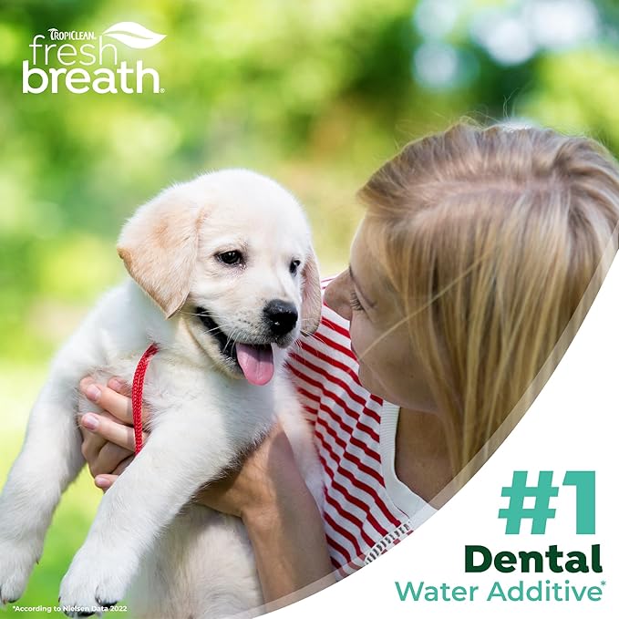 TropiClean Fresh Breath Water Additive for Puppies, Teeth Cleaning and Breath Freshener Solution, No Toothpaste or Toothbrush Required, 16oz.