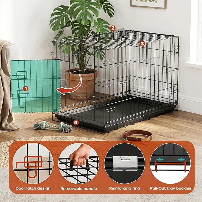 BestPet | Dog Crate | 30" | Black | Foldable Metal Kennel with Single Doors, Secure Slide-Bolt Latches, Leakproof Tray | Portable Dog Cage for Small Breeds | for Travel, Indoor & Outdoor Use