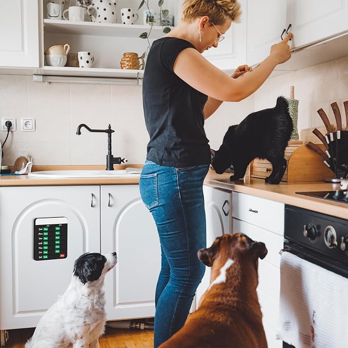 Dog Fed Sign, Dog Feeding Reminder with AM/PM Slider & Custom Notes Area, Weekly Pet Feeding & Pill Reminder Tracker for Family, Easy to Use on Fridge or Wall with Adhesive and Magnet, Pet Supplies
