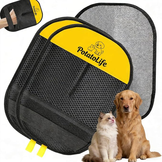 PotatoLife Pet Hair Removal Glove Upgraded Reusable Electrostatic Washable Fur Remover for Dogs Cats, Grooming Mitt for Couch, Sofa, Furniture, Carpet, Clothing and Car Seat, 2-Pack Small