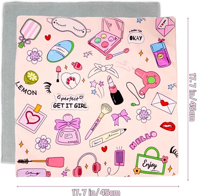 Self-Adhesive Magic Cloth Makeup Bag & Multi-Use Organizer|17.7"x17.7" Portable Travel Cosmetic Bag, Camera Lens Protector, Laptop Sleeve|Beauty Cuties Design Reusable Washable Storage Wrap