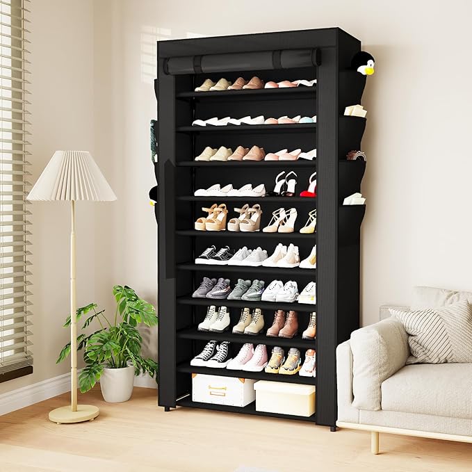 Mavivegue Shoe Rack with Cover, 10+1 Tier Tall Shoe Storage | for 50-55 Pairs of Shoes, Shoe Organizer for Entryway, Closet