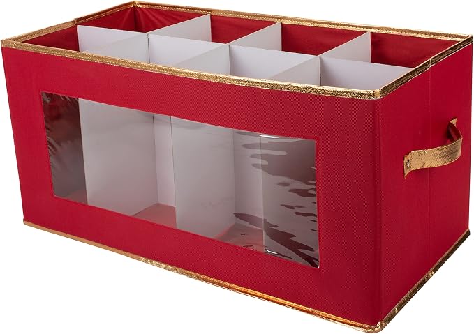Simplify Holiday Figurine Storage Box | 8 Compartments | Seasonal and Christmas Décor Organizer | Nutcrackers | Lidded | Red