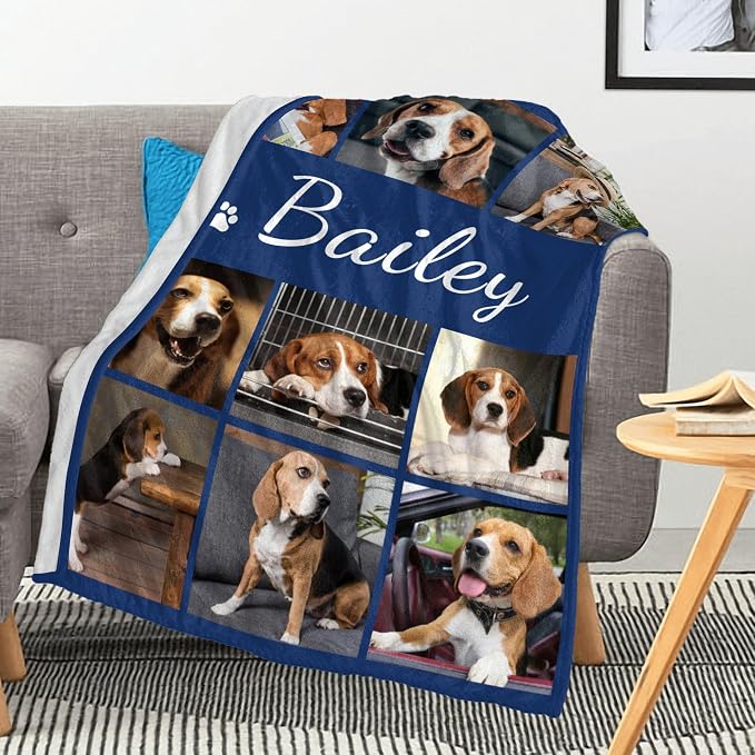 Dog Memorial Gifts for Loss of Dog, Pet Memorial Gifts for Dogs Cats, Personalized Pet Photos Blanket with Name, Bereavement Gift for Loss of Pets