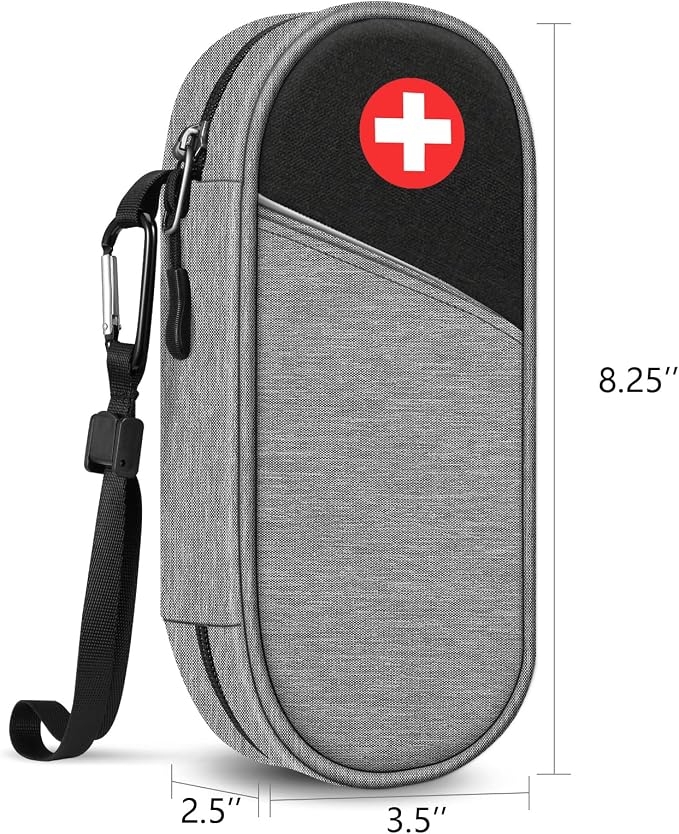 SITHON EpiPen Medical Carrying Case Insulated, Travel Medication Organizer Bag Emergency Medical Pouch Holds 2 EpiPens, Asthma Inhaler, Anti-Histamine, Auvi-Q, Allergy Medicine Essentials, Gray/Black | Emergency Medical Travel Pouch Holds 2 EpiPens, As...