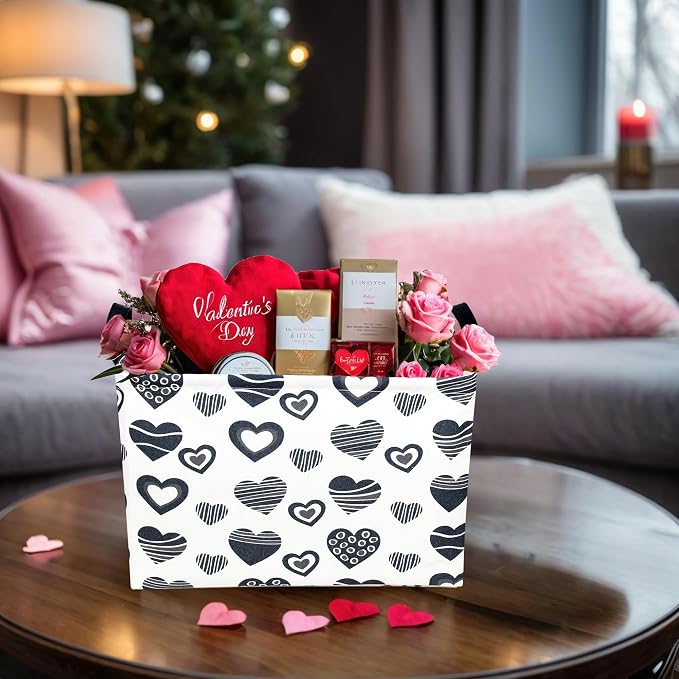 Valentine's Day Basket Gift for Empty Cute Heart Large Storage Bin for Kid and Baby Room Décor (Black Creative Love)