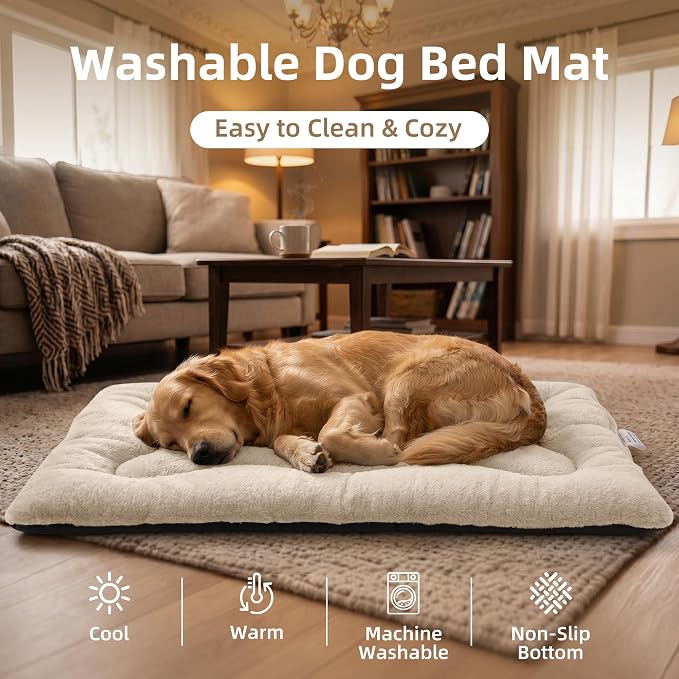 Dog Bed 30" for Metal Crate Pad, Washable Kennel Mat for Medium Dogs & Pets | Soft faux rabbit fur, non-slip,machine wash/dry, plush cushioning, for crates, floors & travel, multiple sizes for all breeds