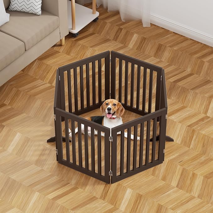 unipaws 120" Extra Wide Pet Gate and Pet Playpen Combination for Dog Cat | 24” Height Free Standing Dog Gate for Doorways, Stairs, Foldable Puppy & Room Divider, Indoor Use