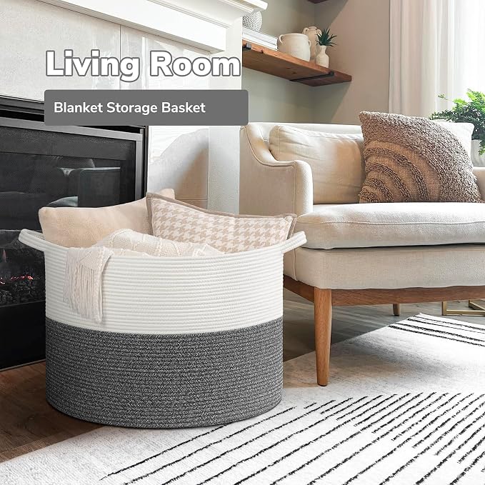 Goodpick 115L Extra Large Storage Basket for Blankets Toys for Nusery Room | c In Woven Basket for Storage, Kids Toy Storage for Playroom, Laundry Basket for Towels, Gray