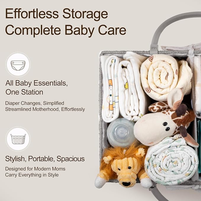 HBlife Large Baby Diaper Caddy Organizer, Paper Rope Storage Baskets Nursery Bin with Removable Divider, Portable Car Organizer for Diapers, Baby Shower Gifts, Newborn Essentials Must Haves